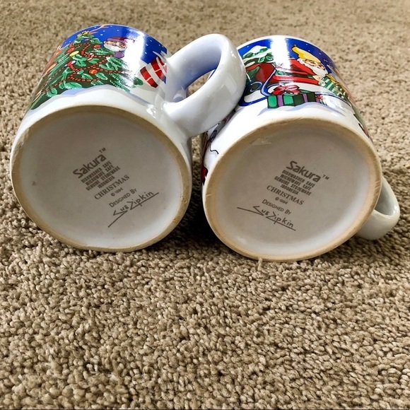 Sue Zipkin Blue Holiday Christmas Coffee Mug Set. - Picture 6 of 9